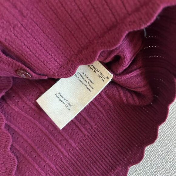 NWT LoveShackFancy Martti Stretch Pointelle Cardigan Small Top Spiced Berry Wine - Picture 9 of 10